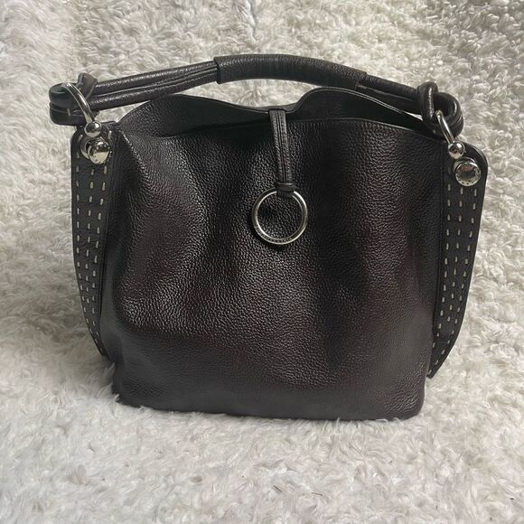 BCBGMAXAZRIA Hobo Leather dark Brown Bag Stitching accent,silver tone hardwares - Picture 5 of 16